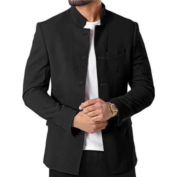 Stand Collar Coat　Business Coat　4L　BLOOM Mens Wool Suit Blazer Stand Collar Business Formal Jacket